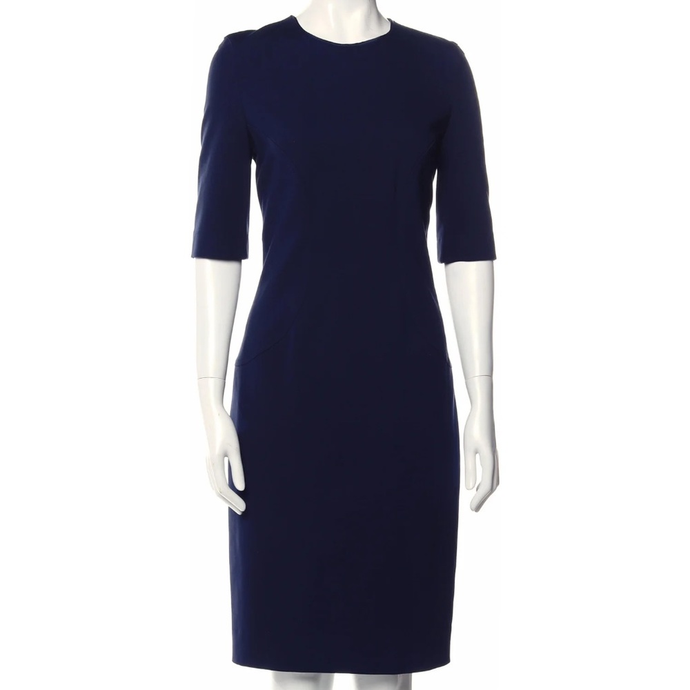 Akris Punto Crew Neck Knee-Length Sheath Dress- Size 12 Dark Blue Navy